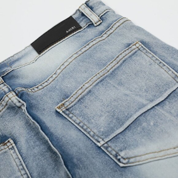 Amiri Blue Letter Full Print Patch Ripped Jeans - Picture 12 of 14